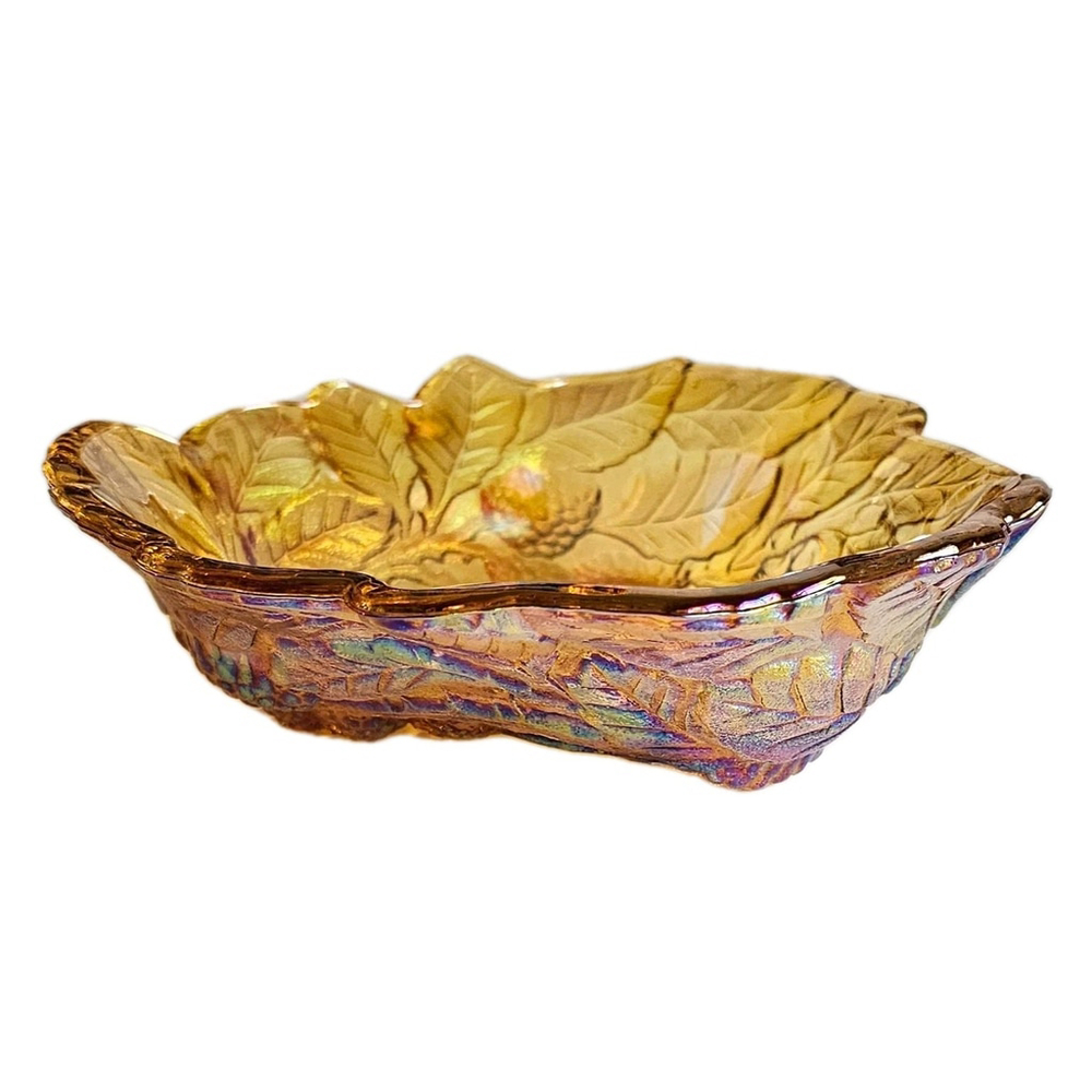 Indiana Carnival Glass Loganberry Leaf Marigold Candy Dish Bowl 7" Vintage